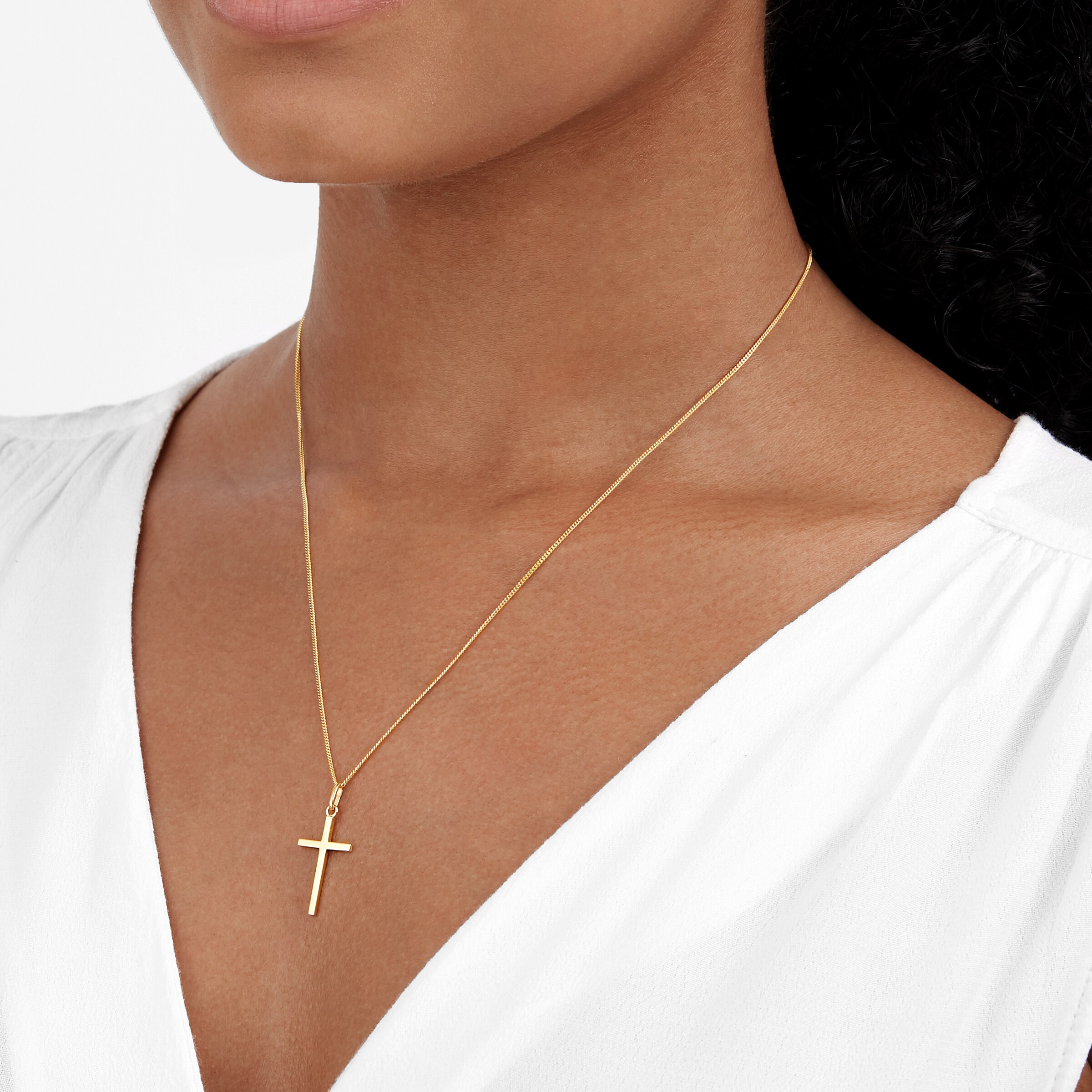 18ct Gold Plated Cross Pendant with Cubic Zirconia Stainless Steel Nec –  FabJewels 4less